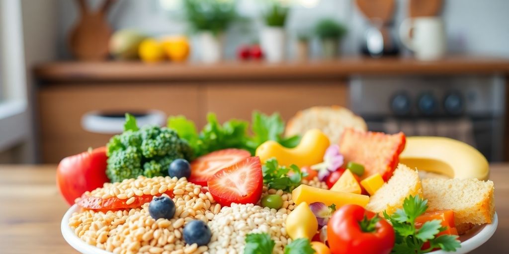 Colorful healthy foods on a plate for seniors.